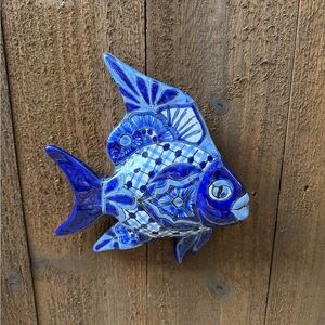 Blue Talavera  Fish Wall Accent - Decorative Fish Sculpture